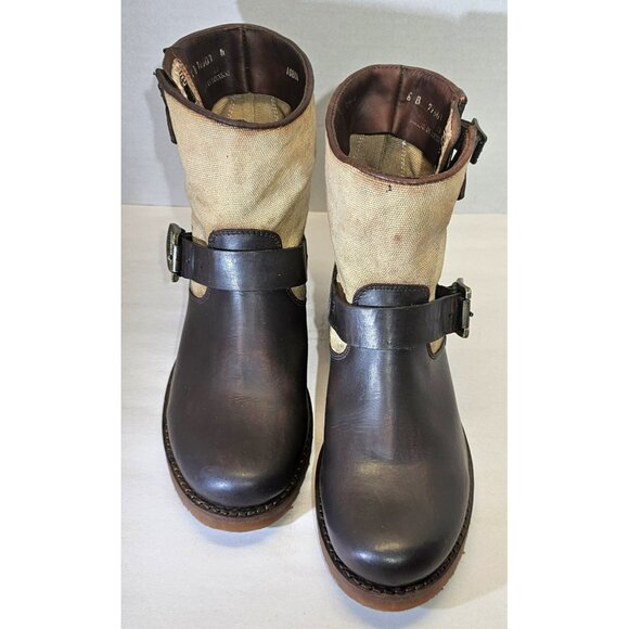 Frye Women's Brown/ Beige Veronica Canvas/Leather Shortie Ankle Boots Size 8B - Picture 15 of 16